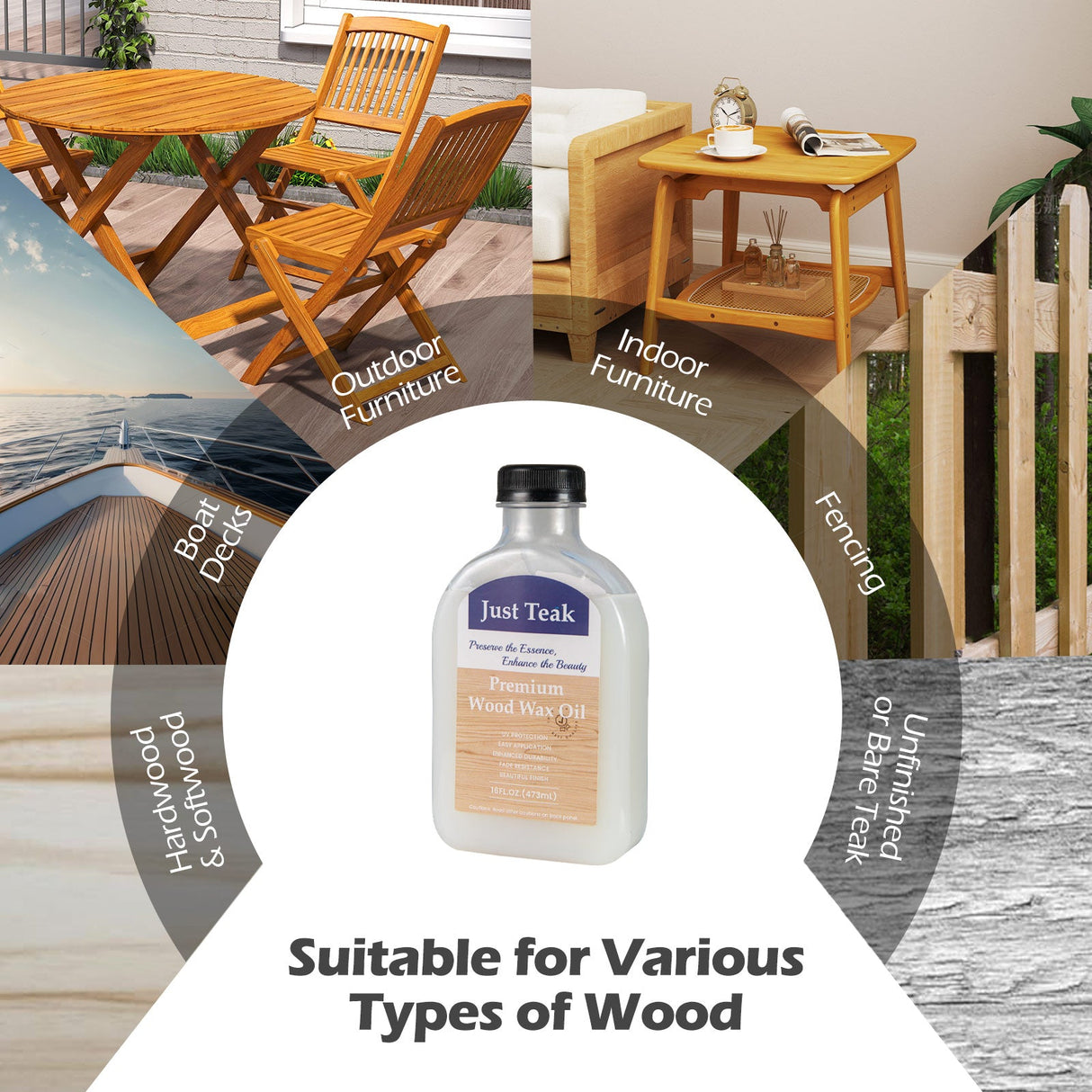 Aceite de cera para madera para muebles de exterior e interior, kit de cuidado de teca para restaurar y proteger la madera