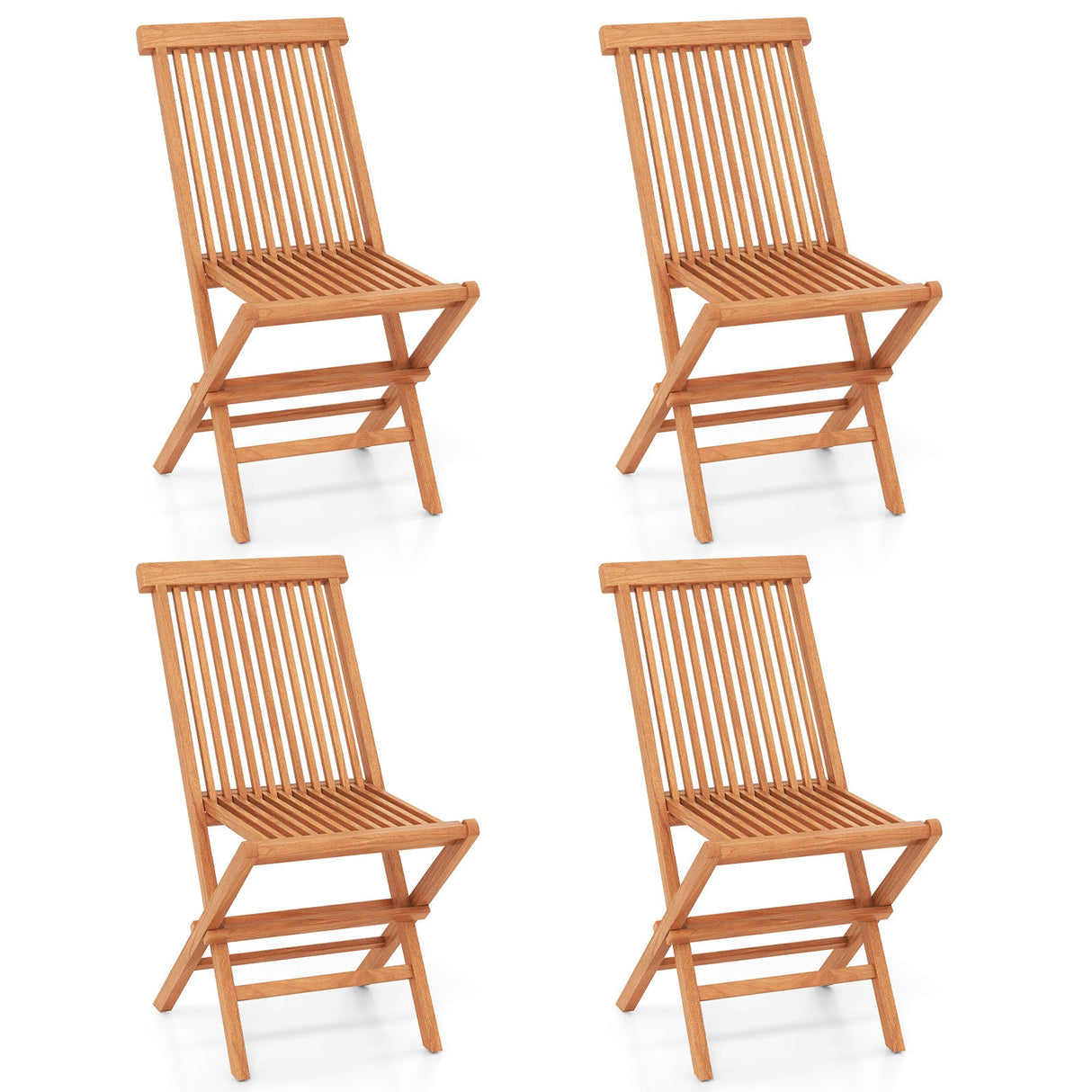 Juego de 2 sillas de patio de madera de teca con respaldo alto y asiento de listones