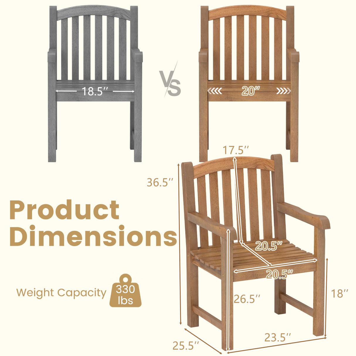Silla de Comedor de Madera de Teca para Patio con Respaldo de Listones y Patas Sólidas