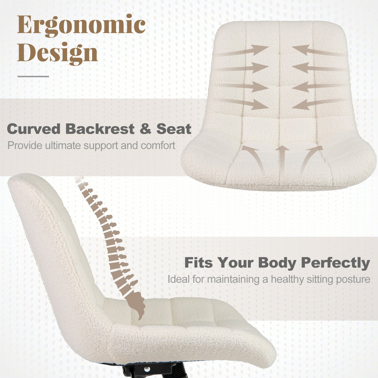 Sillón de oficina sin brazos Teddy Fleece, silla de tocador para maquillaje - Blanco