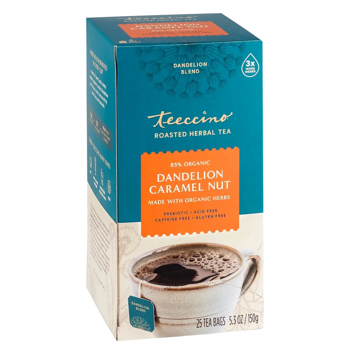 Té de hierbas tostadas de diente de león, caramelo y nuez
