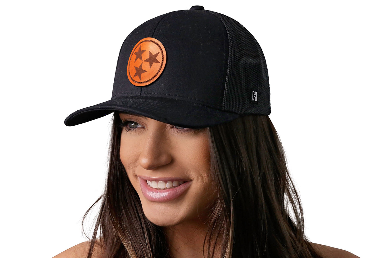 Tennessee Flag Trucker Hat Leather | Black Tennessee Flag Snapback