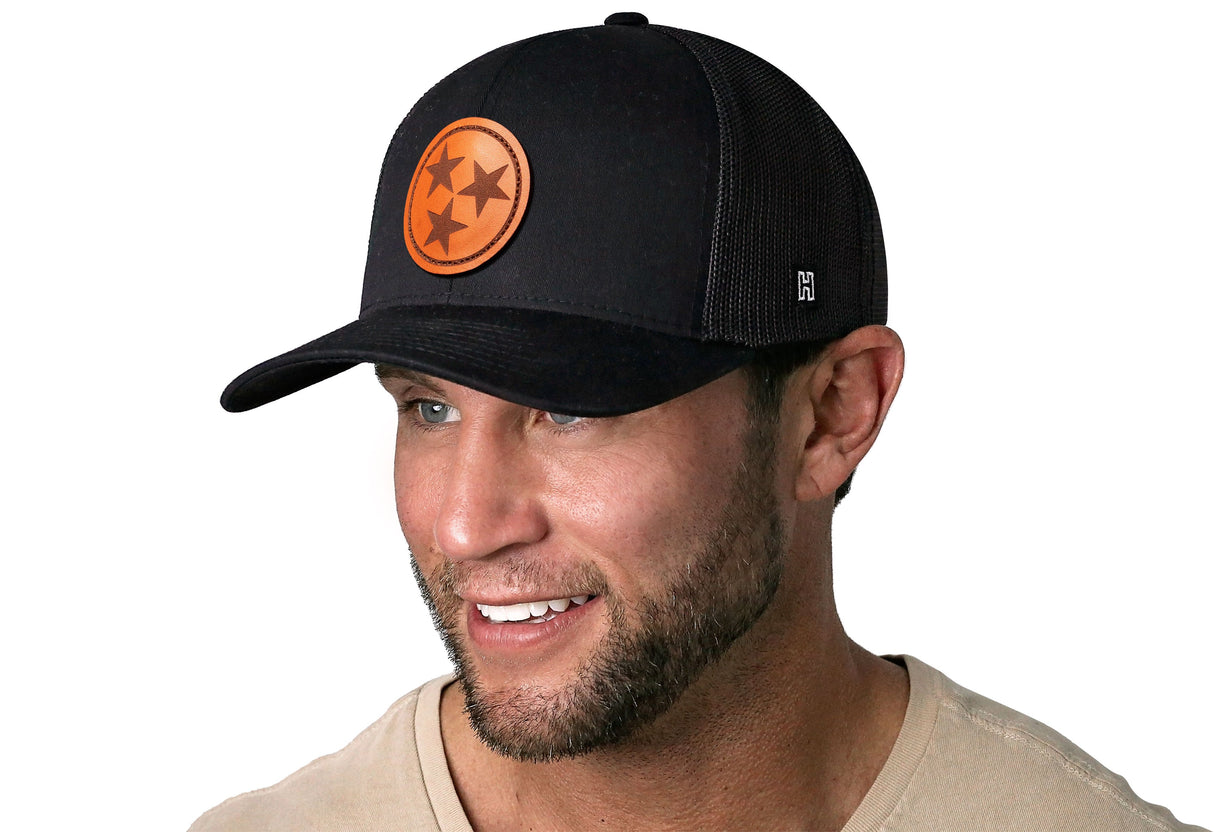Tennessee Flag Trucker Hat Leather | Black Tennessee Flag Snapback