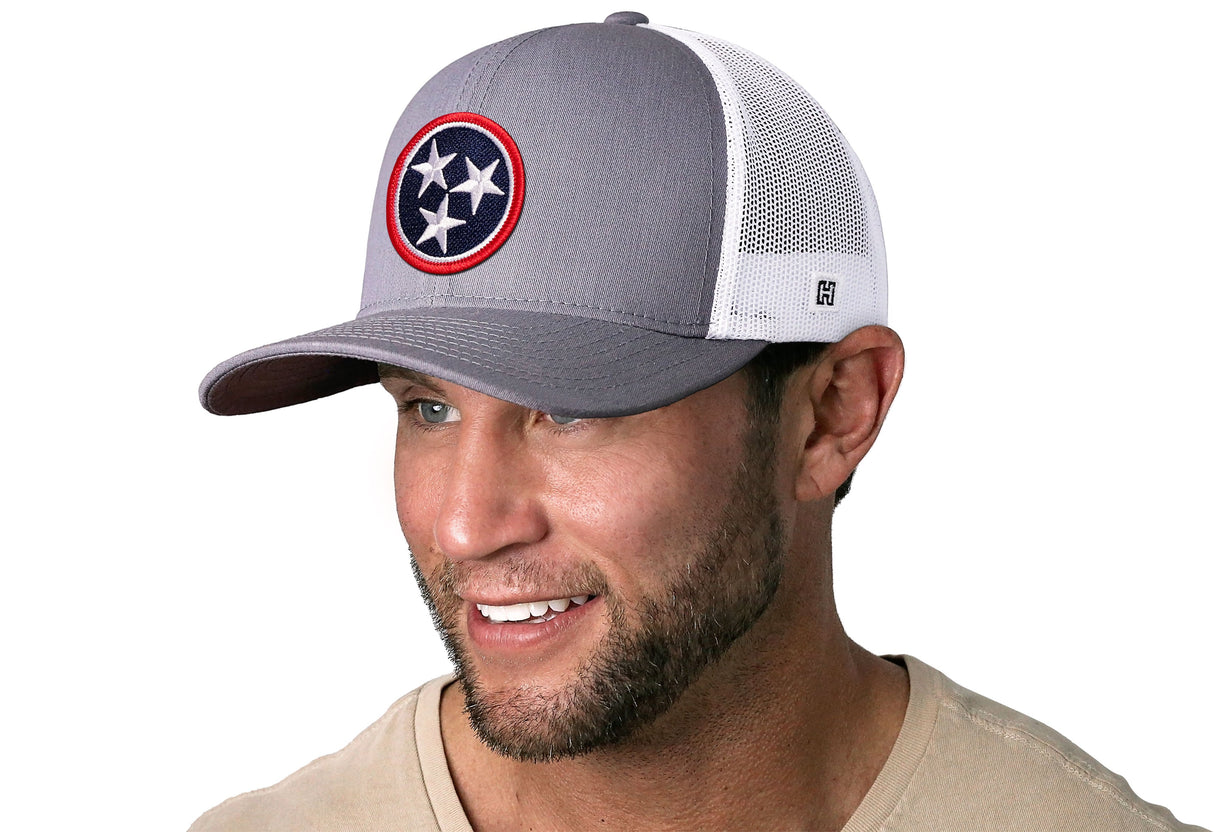 Tennessee Flag Trucker Hat | Gray-White TN Snapback