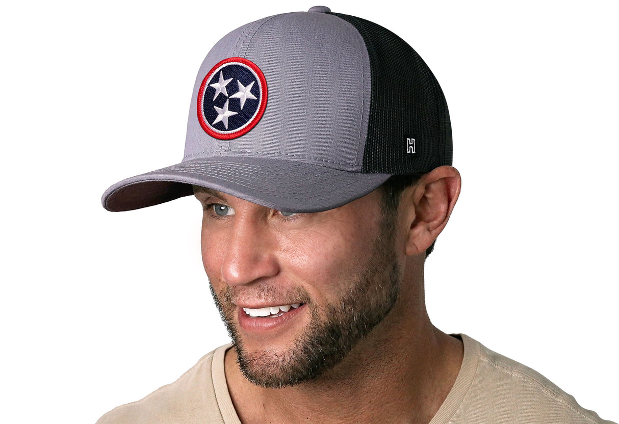 Tennessee Flag Trucker Hat | Gray-Black TN Snapback