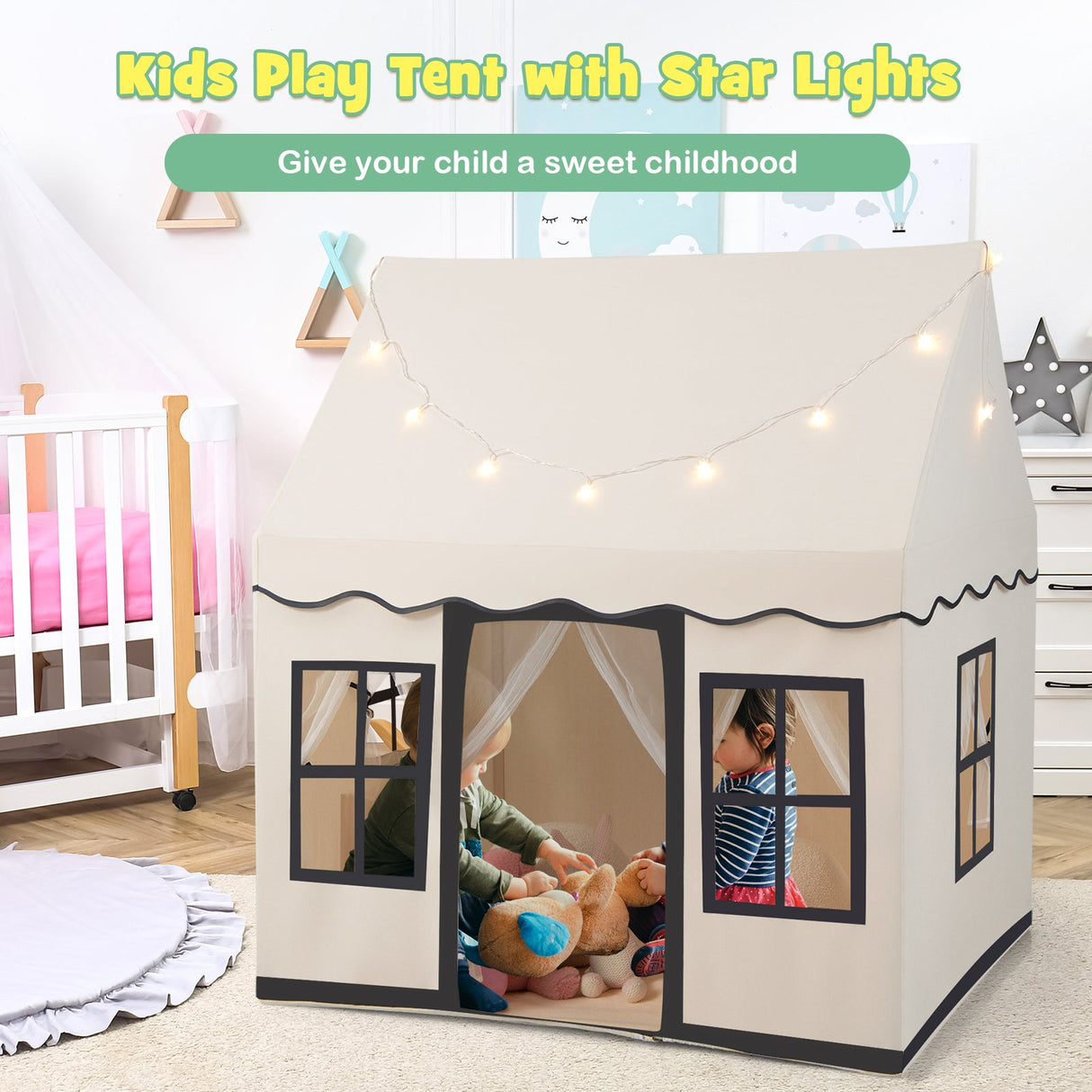 Casa de juegos grande para niños pequeños con luces de estrellas