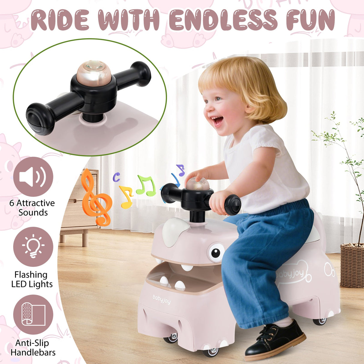Coche deslizante andador para niños pequeños con luces y música