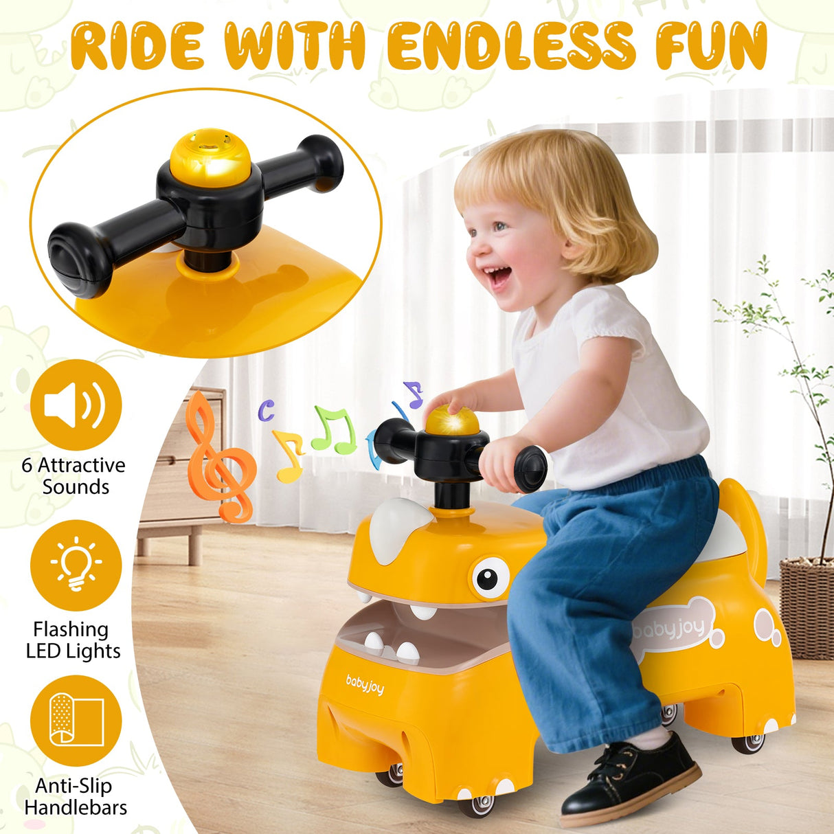 Coche deslizante andador para niños pequeños con luces y música