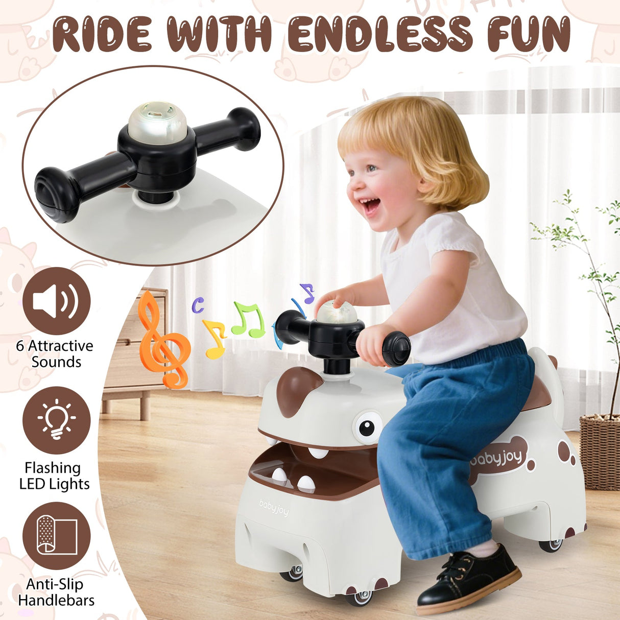 Coche deslizante andador para niños pequeños con luces y música