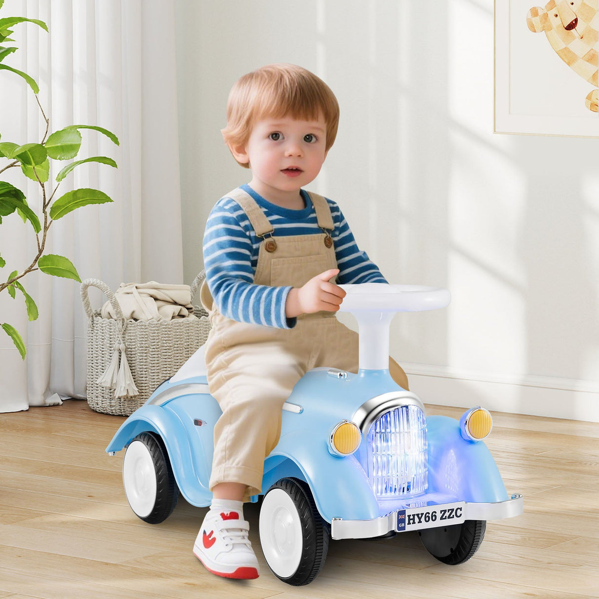 Coche clásico deslizante para niños pequeños con bocina y faro LED