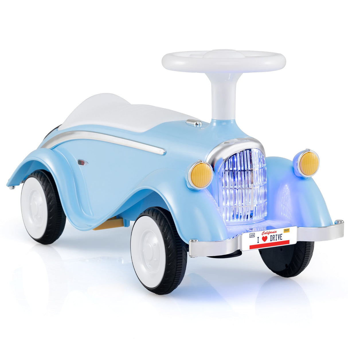 Coche clásico deslizante para niños pequeños con bocina y faro LED
