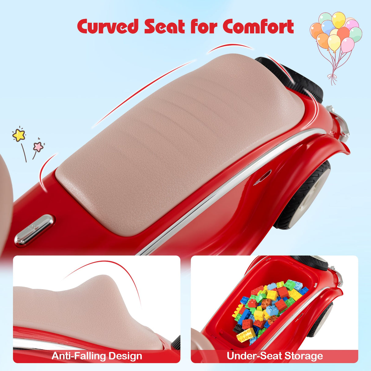 Coche clásico deslizante para niños pequeños con bocina y faro LED