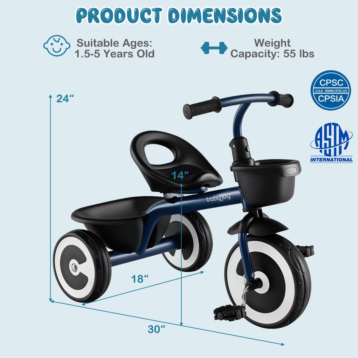 Triciclo para niños pequeños con asiento ajustable y cestas de almacenamiento para edades de 1.5 a 5 años