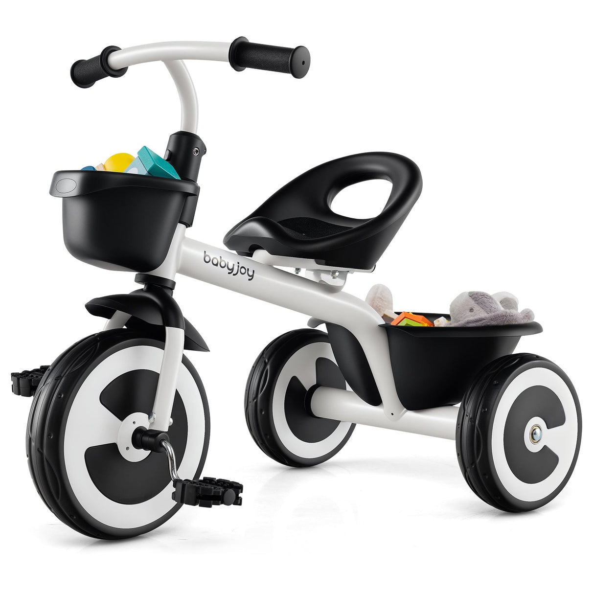 Triciclo para niños pequeños con asiento ajustable y cestas de almacenamiento para edades de 1.5 a 5 años