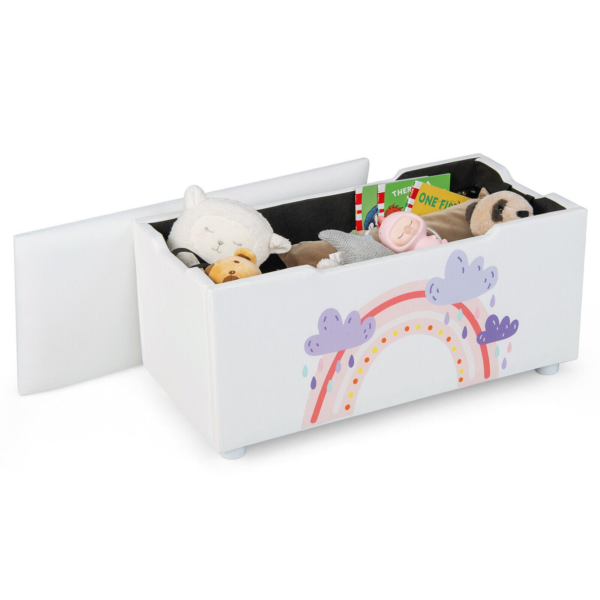 Caja de almacenamiento de juguetes de madera tapizada para niños con tapa extraíble - Azul marino