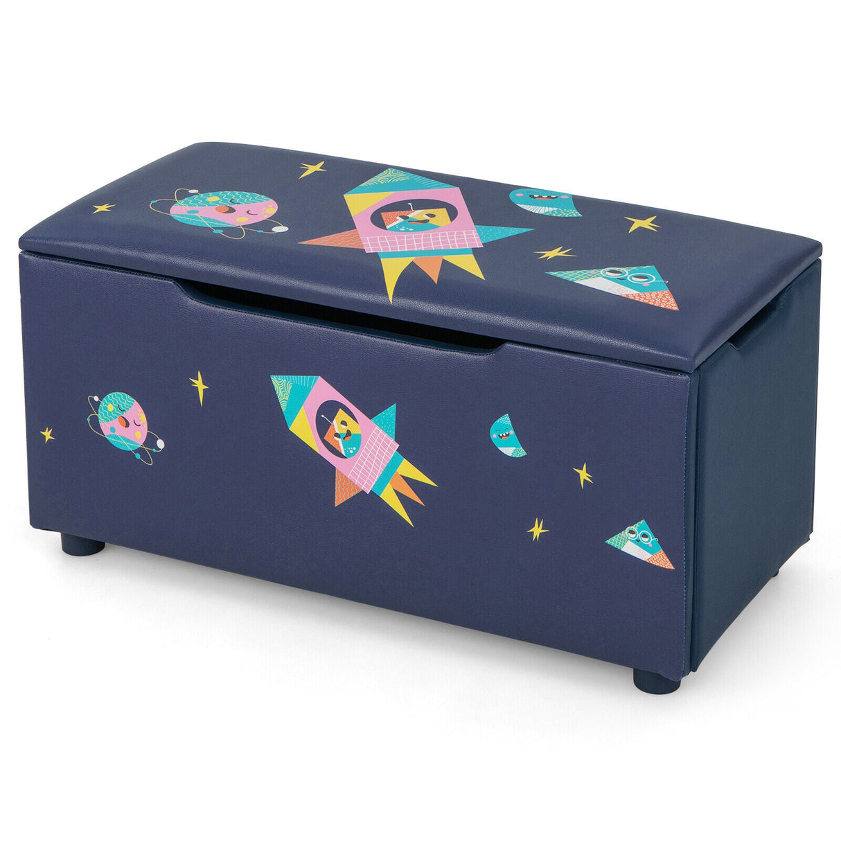 Caja de almacenamiento de juguetes de madera tapizada para niños con tapa extraíble - Azul marino