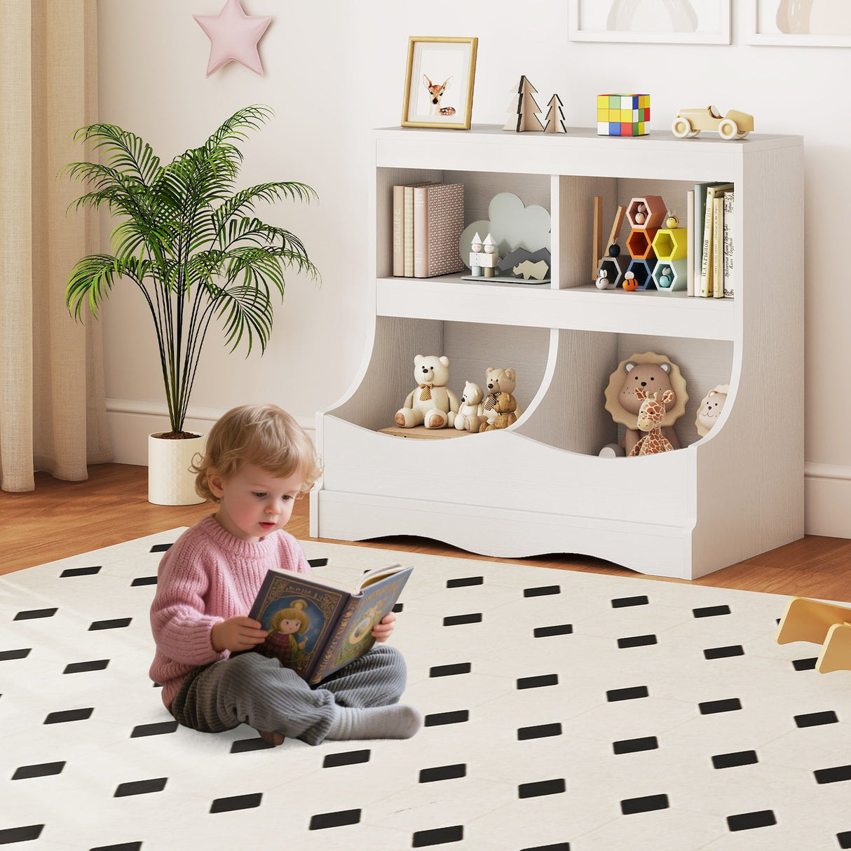 Organizador de almacenamiento de juguetes Estantería infantil de 4 cubículos para juguetes y libros