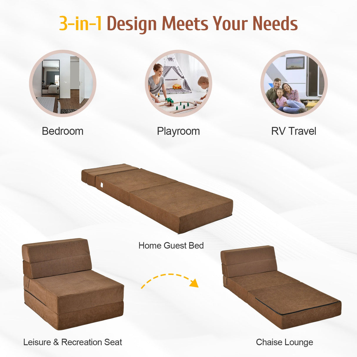 Sillón Cama Plegable Convertible de Tres Pliegues