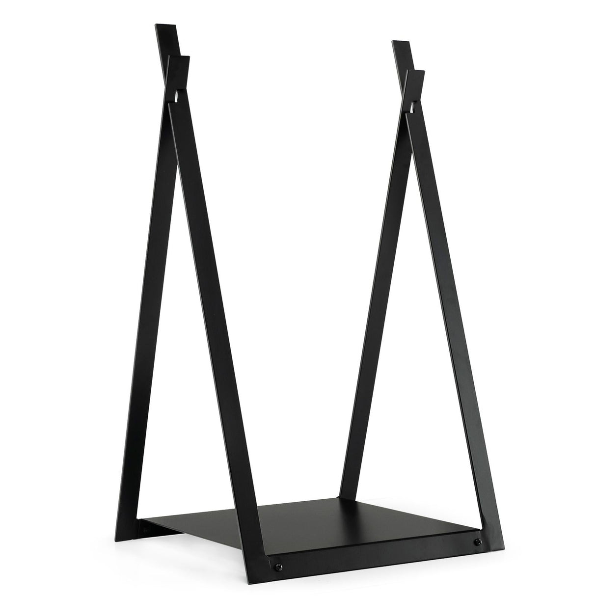 Estante de leña triangular con base elevada para chimenea y brasero - Negro