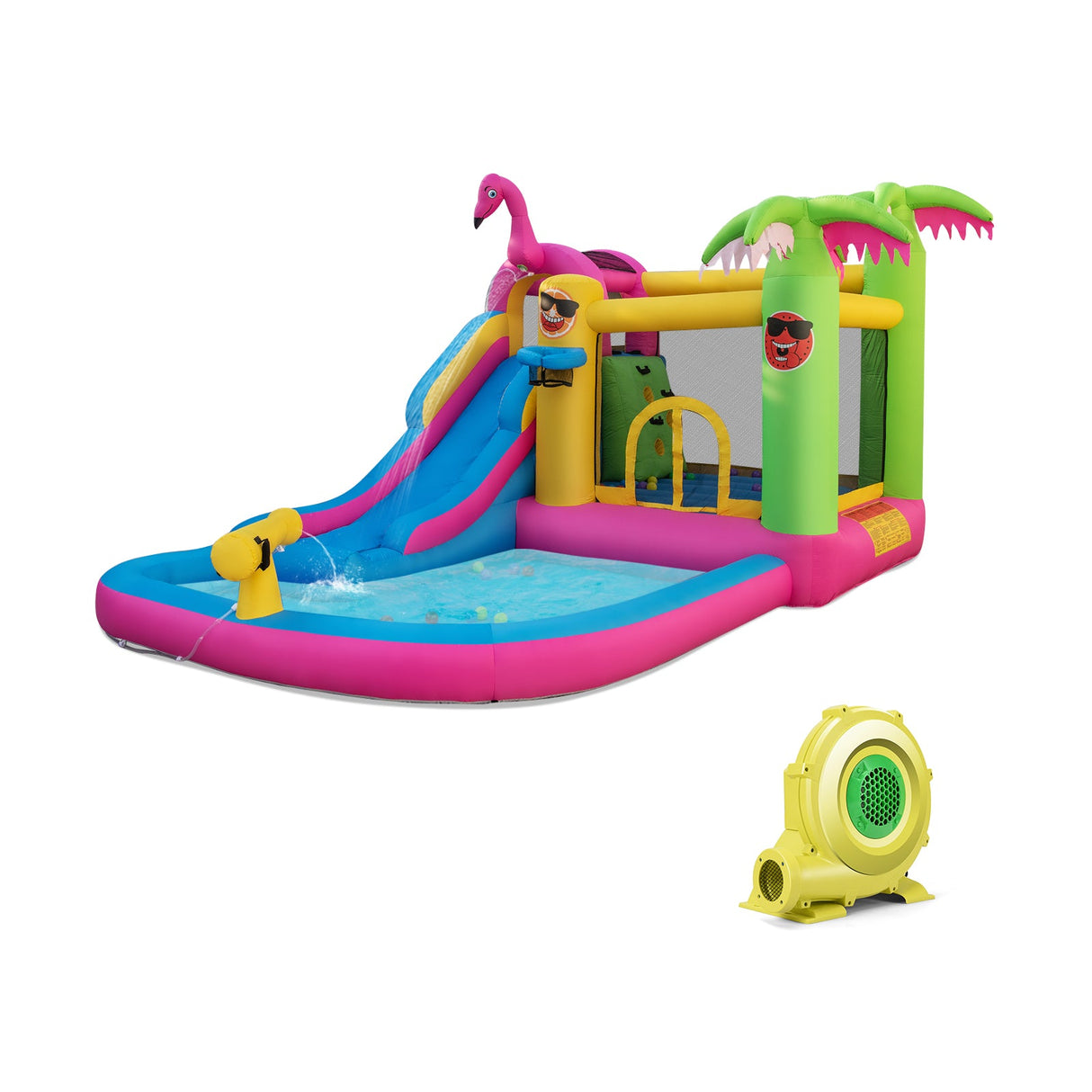 Castillo Hinchable con Tobogán Acuático Largo y Ventilador de 735W