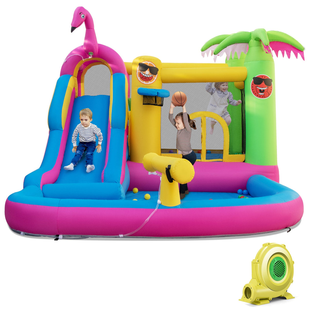 Castillo Hinchable con Tobogán Acuático Largo y Ventilador de 735W