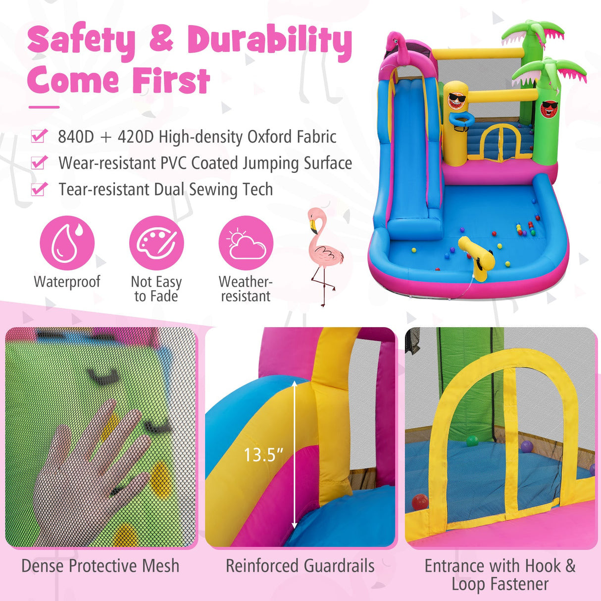 Castillo Hinchable con Tobogán Acuático Largo y Ventilador de 735W