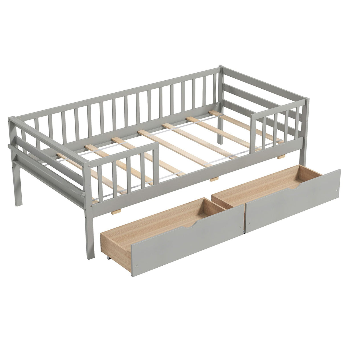 Cama nido doble con valla y 2 cajones Cama infantil para niños y niñas