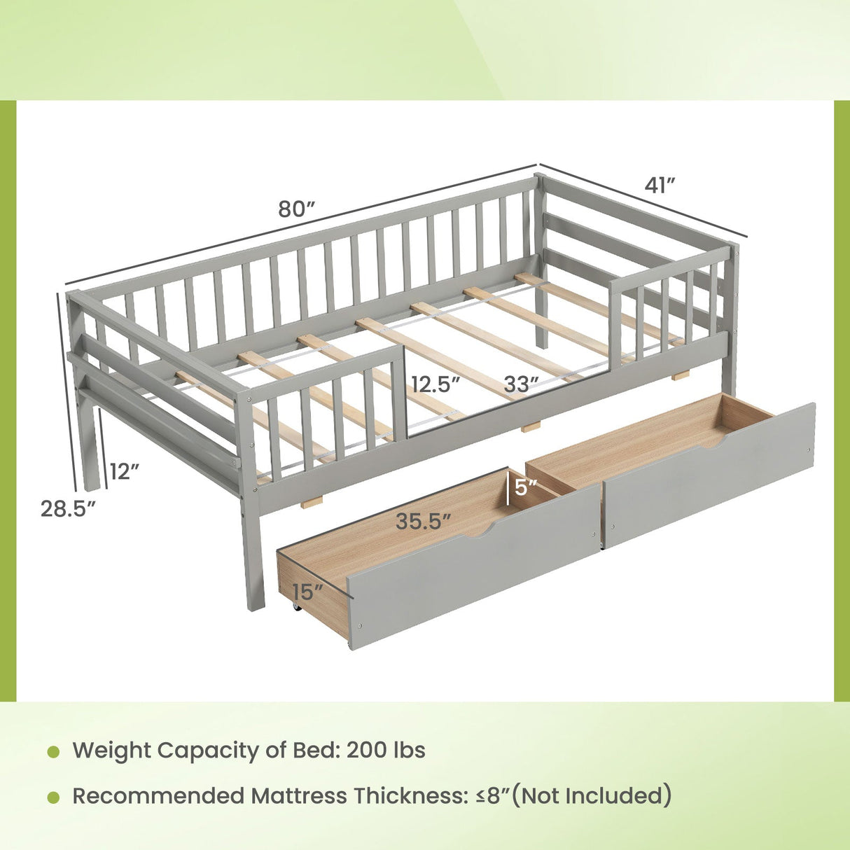 Cama nido doble con valla y 2 cajones Cama infantil para niños y niñas