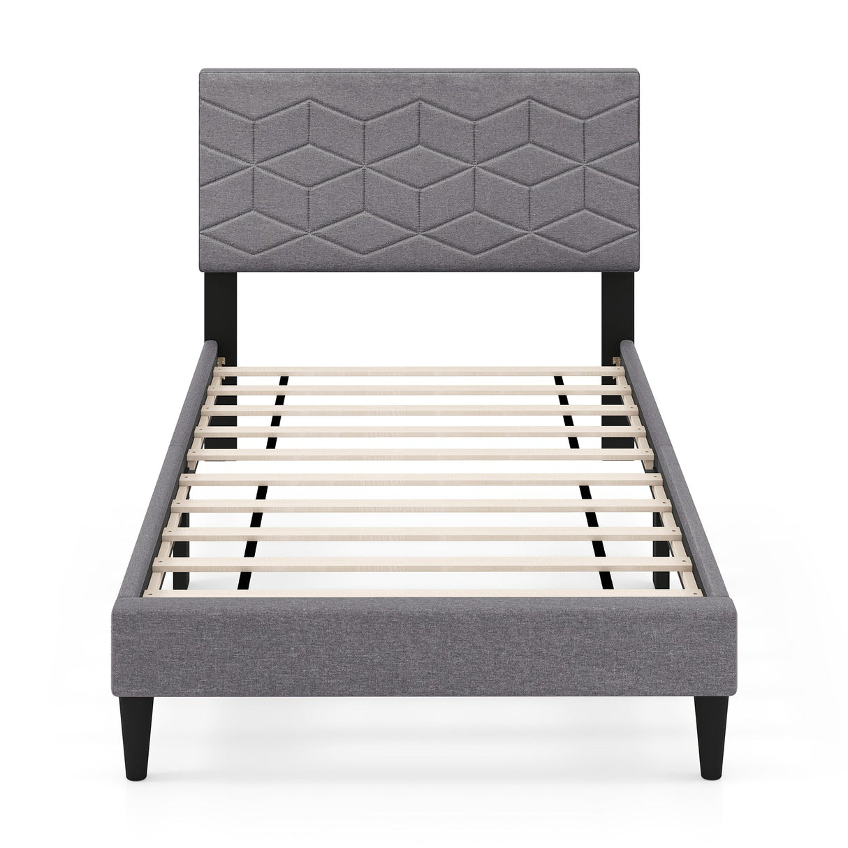 Twin/Full/Queen Size Bed Frame Modern Platform Bed with Linen Fabric Upholstered Headboard