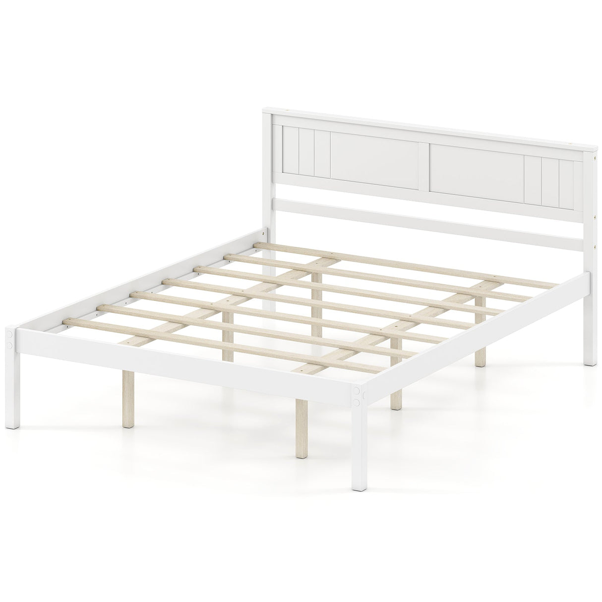 Base de Cama de Madera Robusta con Cabecero y Soporte de Lamas, Tamaños Individual/Matrimonial/Queen