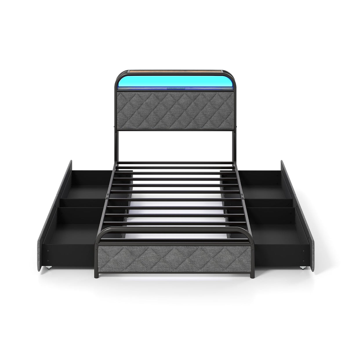 Twin/Full/Queen Size Bed Frame with LED Lights and Charging Station
