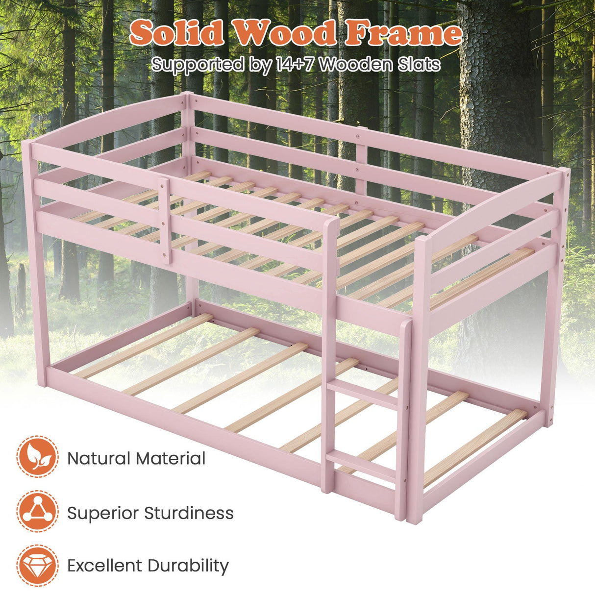 Litera individual con barandillas altas y escalera integrada - Rosa