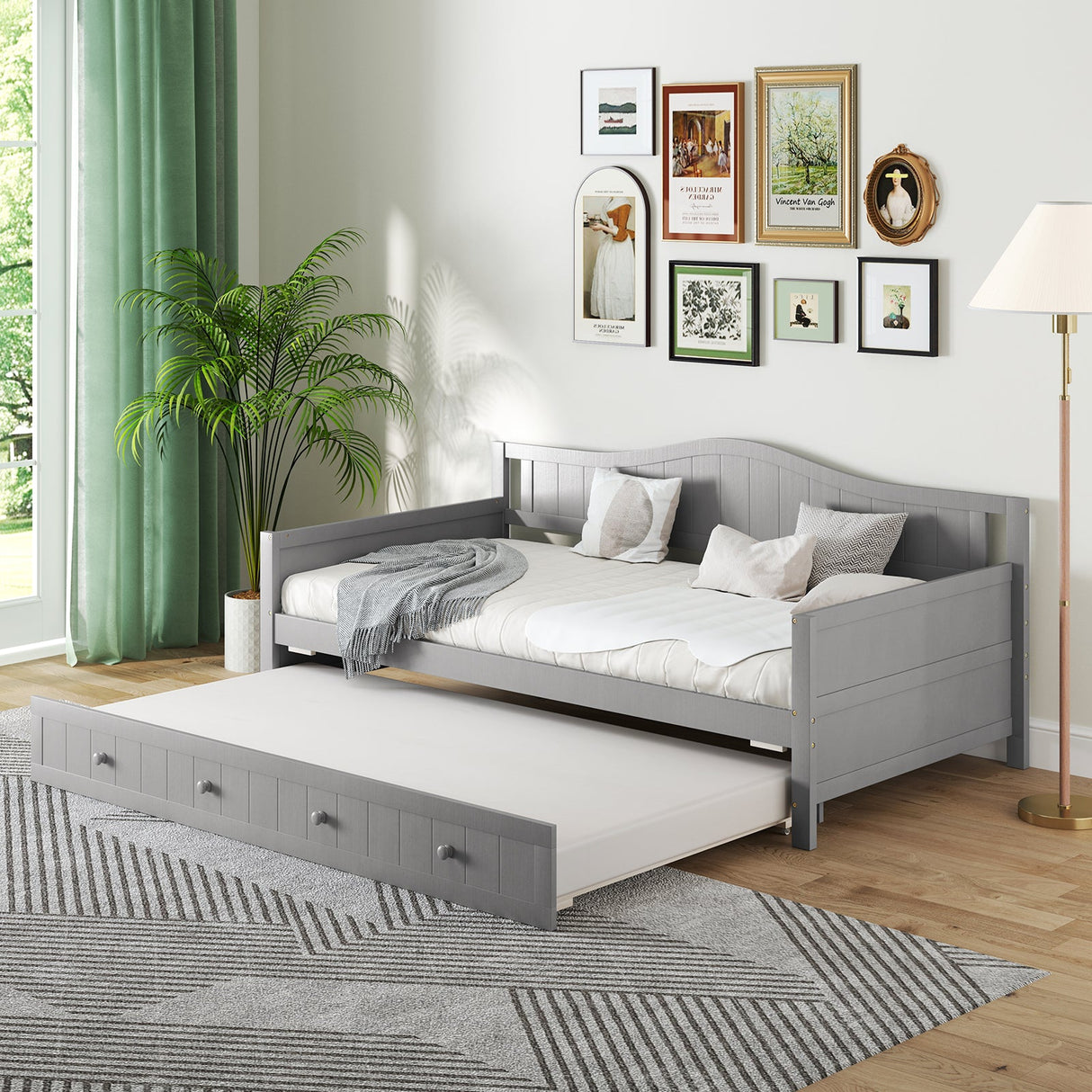 Sofá cama individual con nido y soporte de láminas sobre ruedas