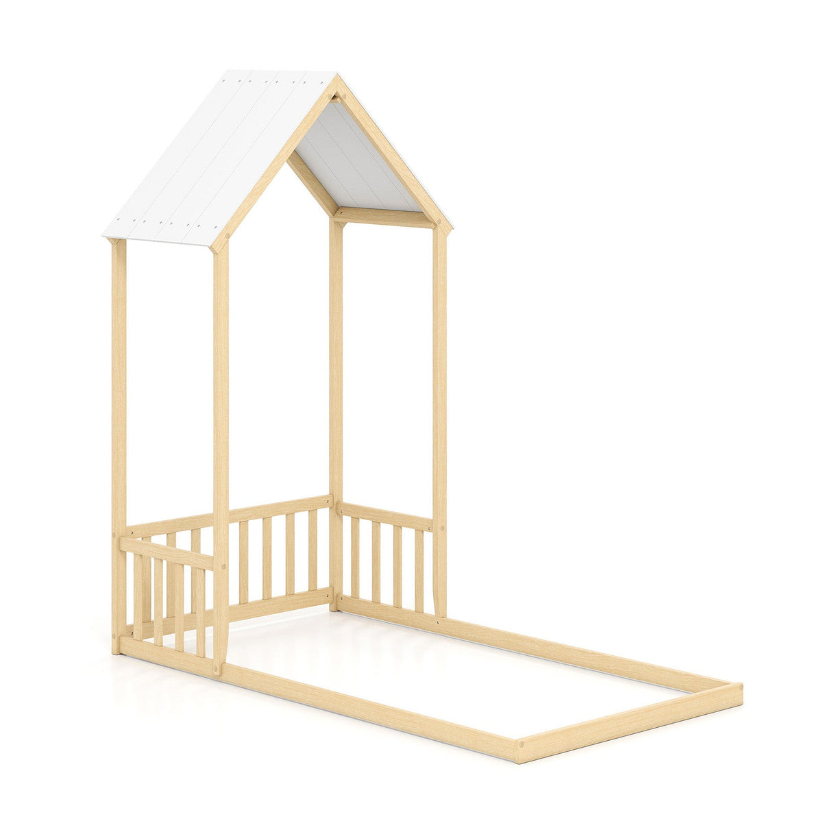 Cama con forma de casa tamaño individual con techo de casa y semifallado