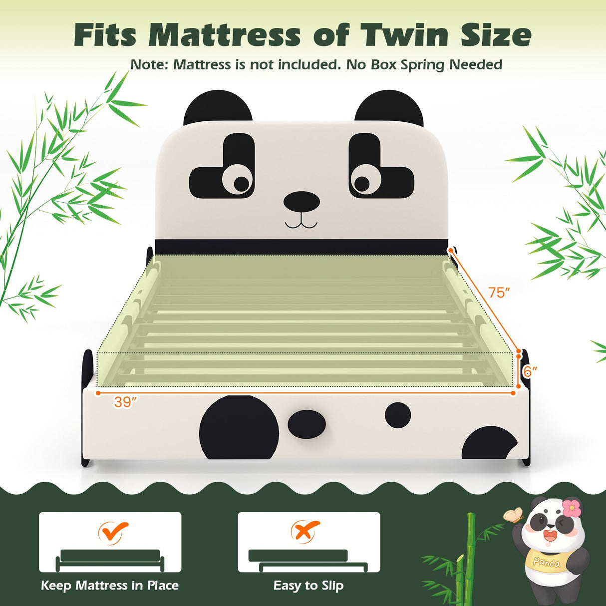 Cama infantil individual con cabecero de panda adorable