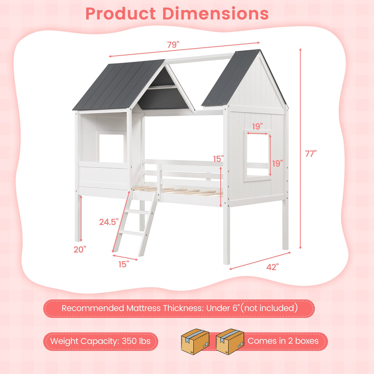 Cama Nido Individual para Niños con Techo y Estructura de Cama Baja - Blanco