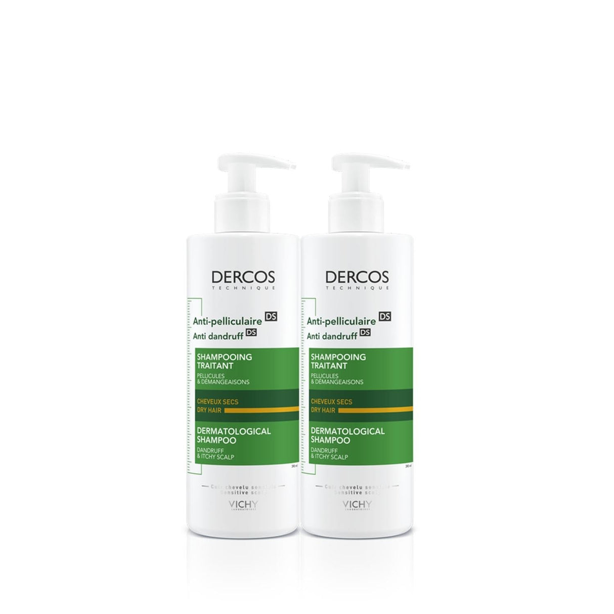 Vichy Dercos Anti-Dandruff Shampoo for Dry Hair - 2 x 390ml - Gentle Care & Effective Dandruff Treatment
