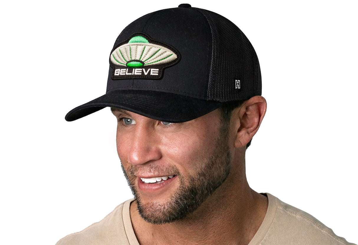 Believe Trucker Hat | Black Alien UAP Snapback
