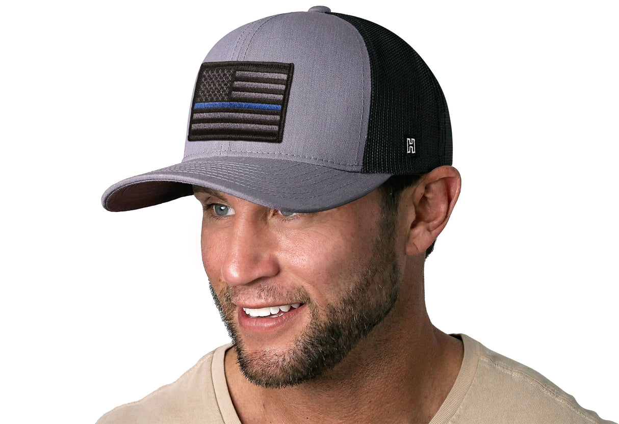 Thin Blue Line Trucker Hat | Gray-Black Police Tactical Snapback