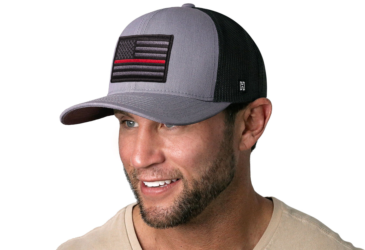 Thin Red Line Trucker Hat | Gray-Black Fire Tactical Snapback