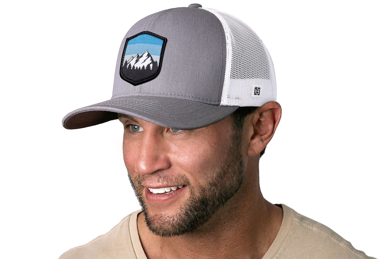 Mountains and Sky Trucker Hat | Gray-White Outdoors Snapback