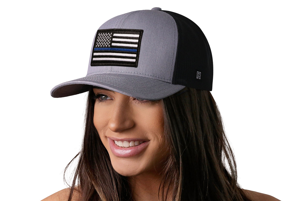 Thin Blue Line Trucker Hat | Gray-Black Police Snapback