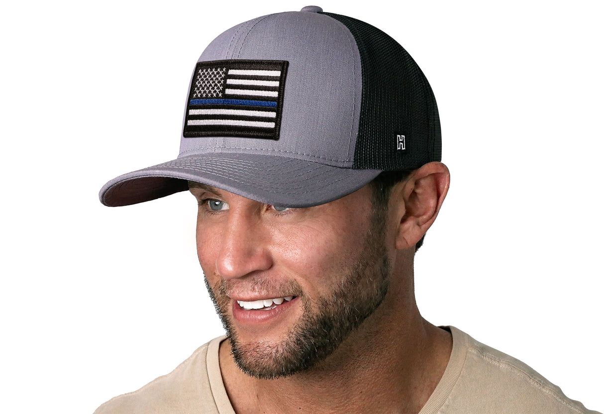 Thin Blue Line Trucker Hat | Gray-Black Police Snapback