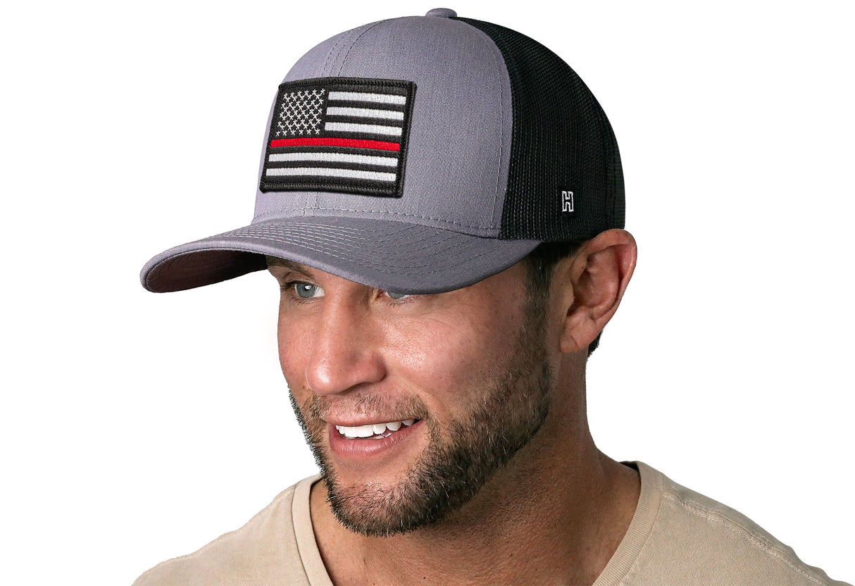 Thin Red Line Trucker Hat | Gray-Black Fire Snapback
