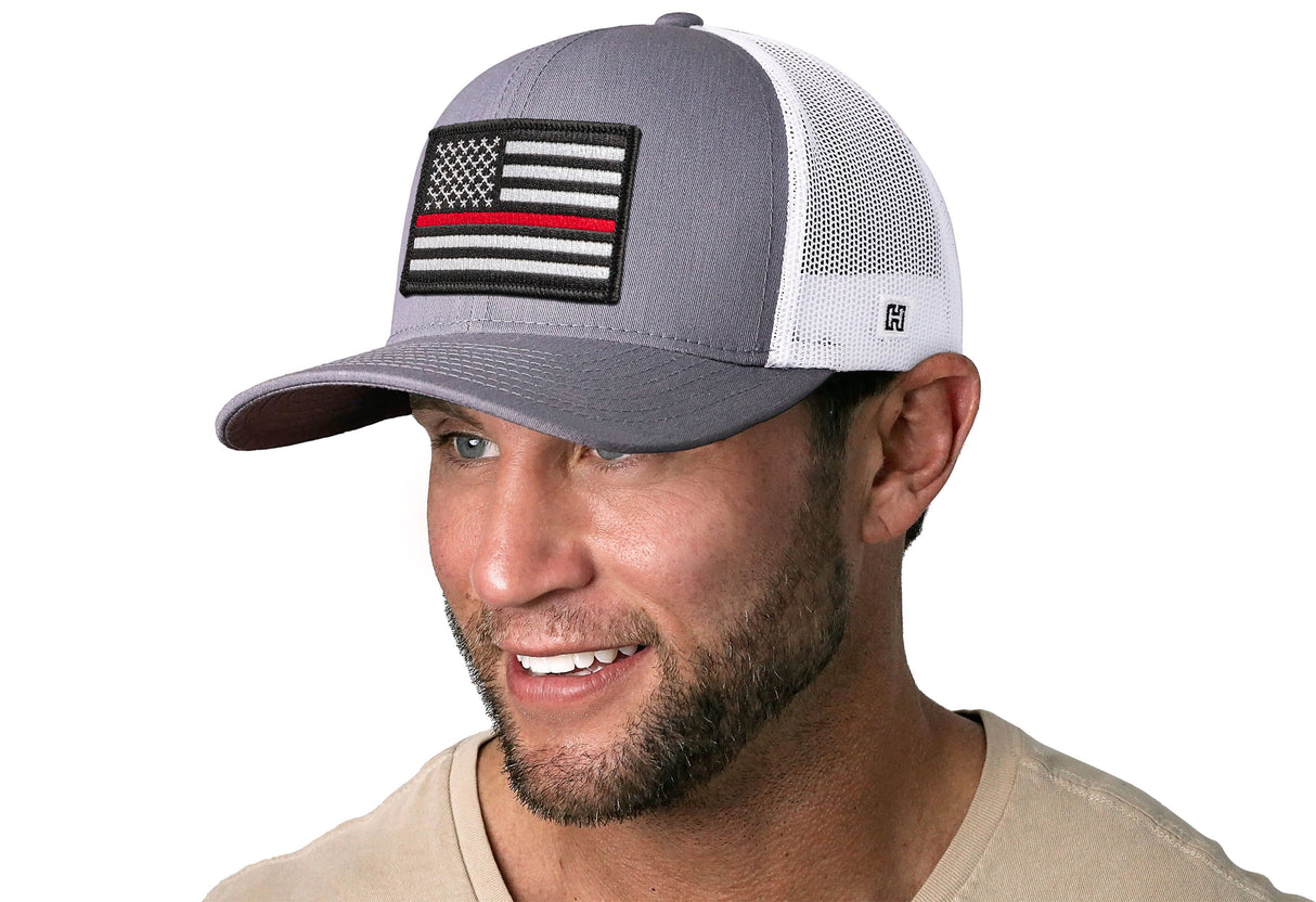 Thin Red Line Trucker Hat | Gray-White Fire Snapback