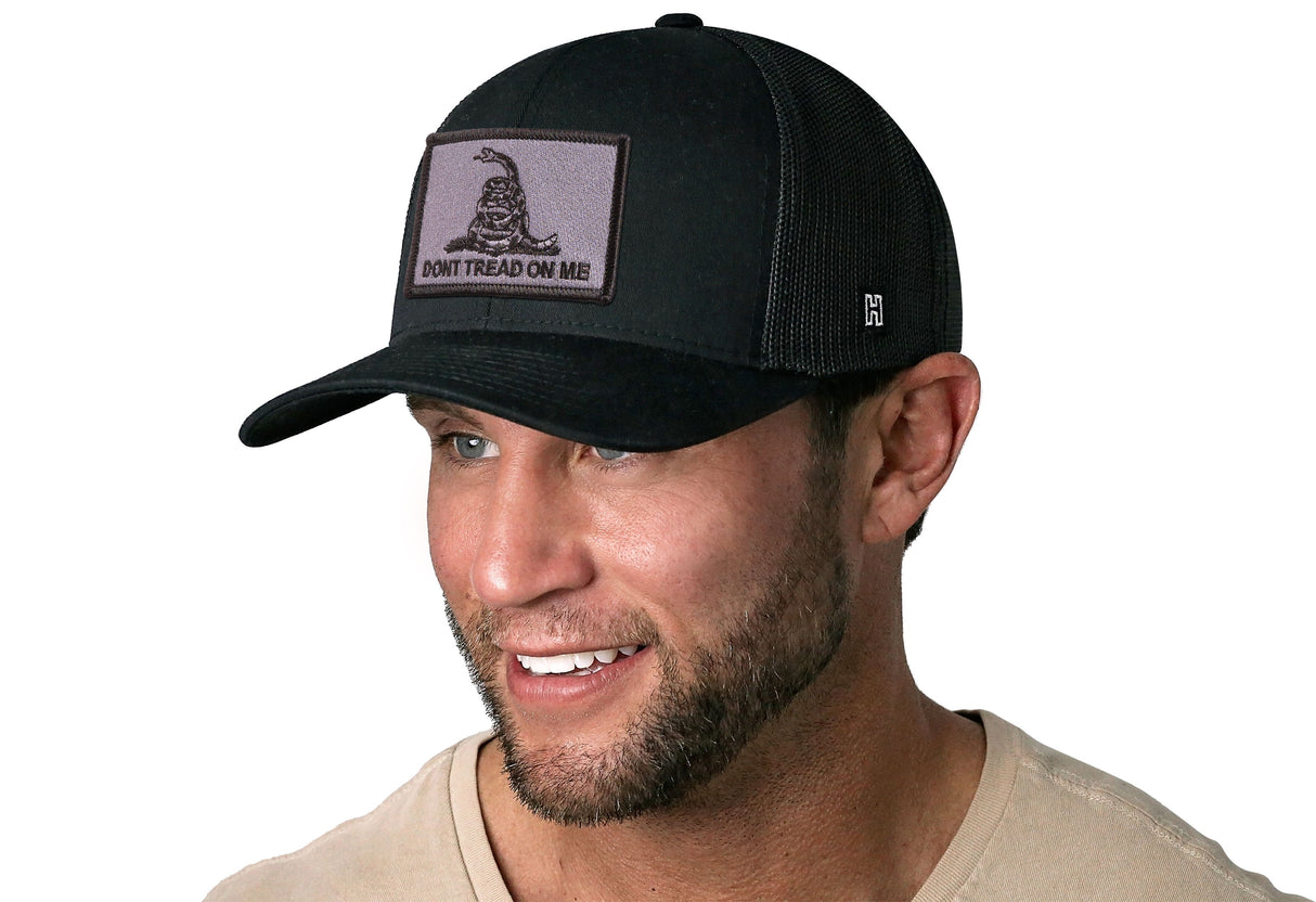 Dont Tread On Me Trucker Hat | Black Gadsden Flag Tactical Snapback