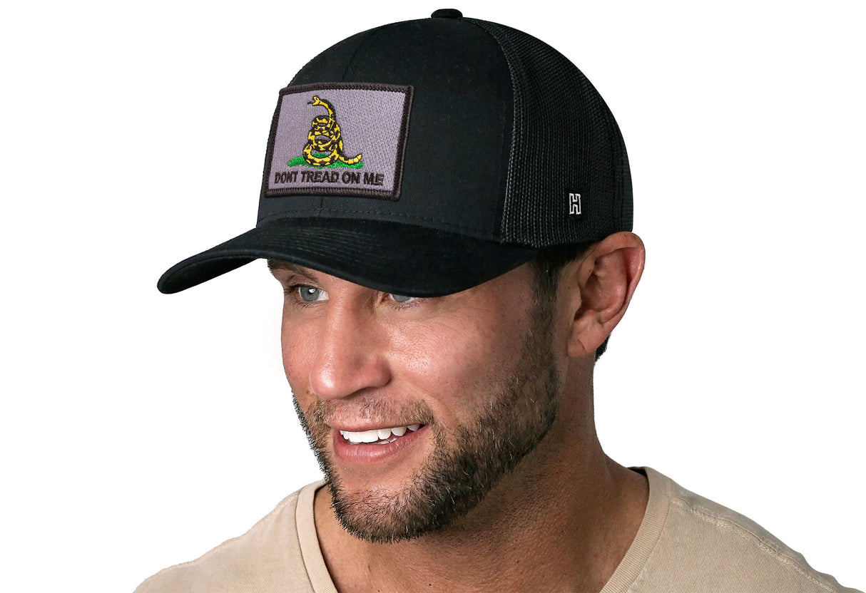 Dont Tread On Me Trucker Hat | Black Gadsden Flag Tactical Snapback