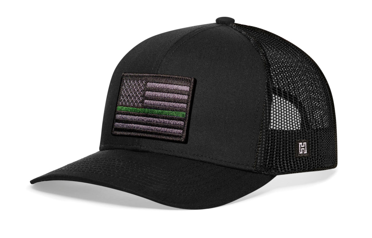 Thin Green Line Trucker Hat | Black Army Tactical Snapback