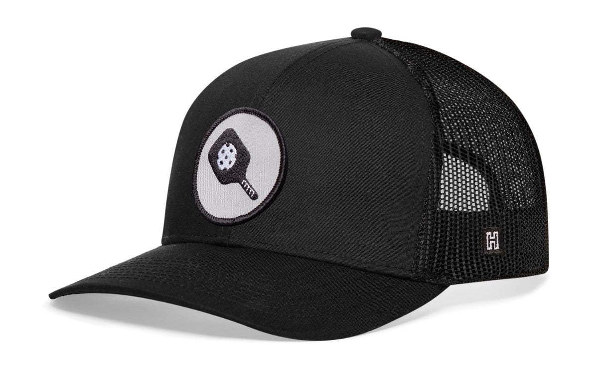 Pickleball Trucker Hat | Black Ball And Paddle Snapback