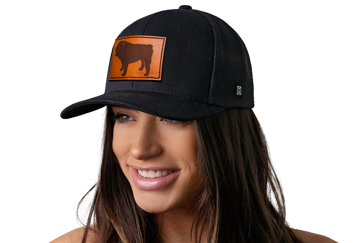 English Bulldog Trucker Hat Leather | Black Dog Snapback